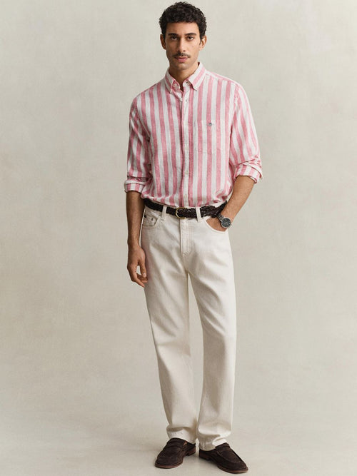 Cotton linen overhemd streep roze