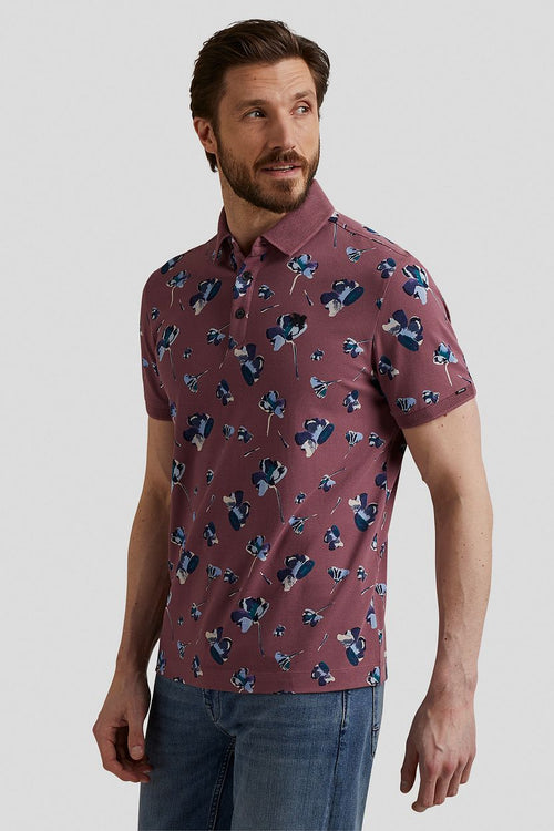 Poloshirt piqué bloemen donkerroze