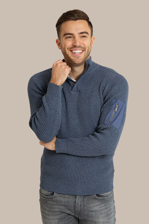 Mou halve rits trui blauw