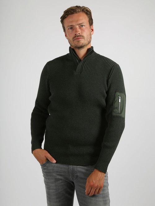 Suitable mou halve rits trui donkergroen | Slim-fit