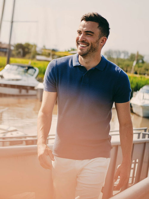 Respect polo structure knit blauw