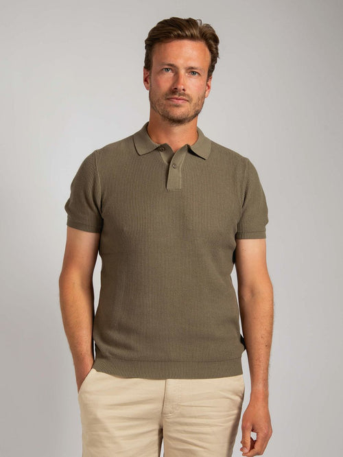 Respect polo structure knit olijfgroen