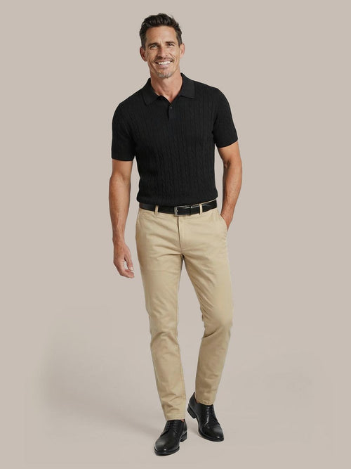 Respect polo knit cable donkerblauw