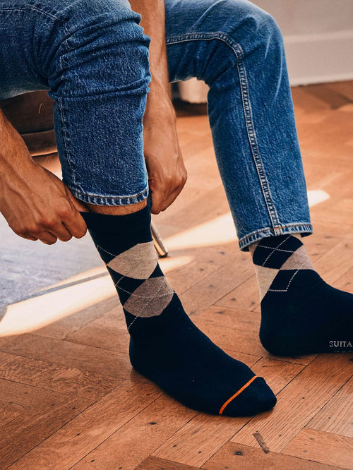 Sokken argyle donkerblauw