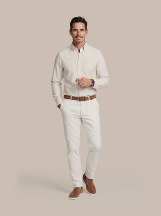 Overhemd linen cotton streep sand