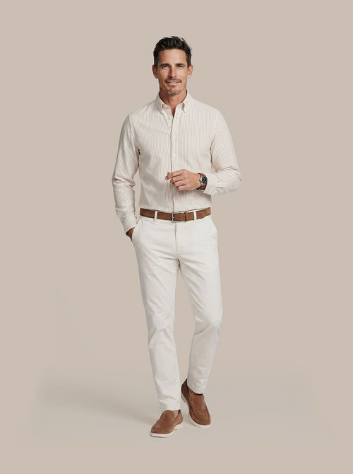 Overhemd linen cotton streep sand
