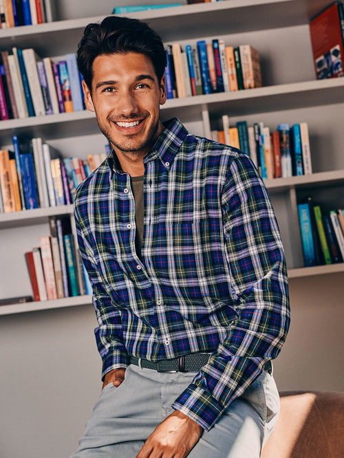 Steppin' Out overhemd flanel checks groen blauw | Slim-fit
