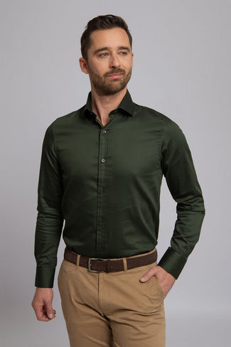 Suitable satin overhemd donkergroen | Slim-fit