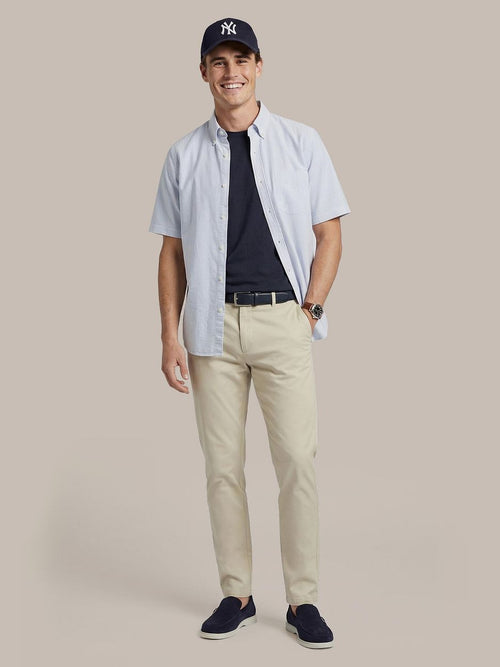 Short sleeve overhemd Oxford yale streep lichtblauw
