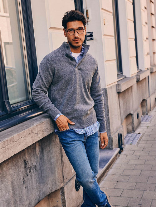 Poplin overhemd ruit lichtblauw