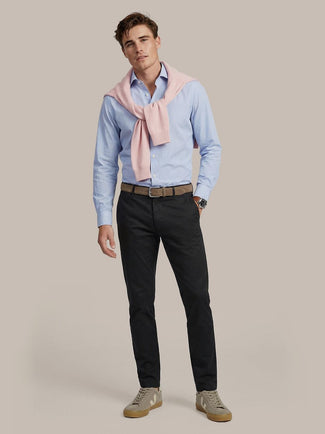 Overhemd twill streep lichtblauw