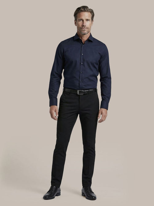 Overhemd extra lange mouwen twill donkerblauw
