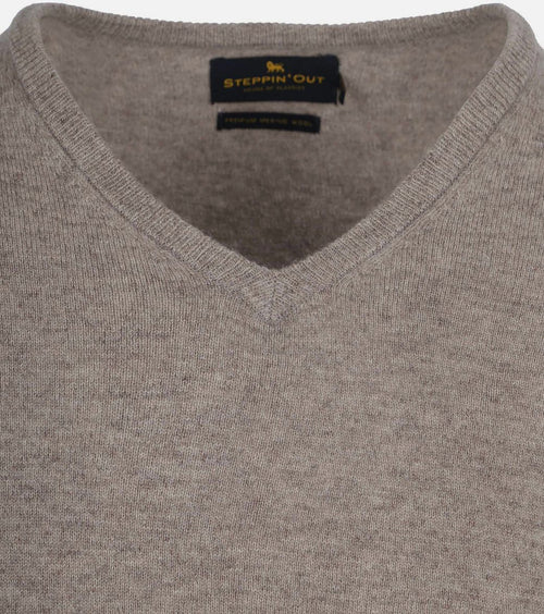 Pullover v-hals merinowol taupe