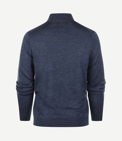 halve rits trui merinowol indigo blauw