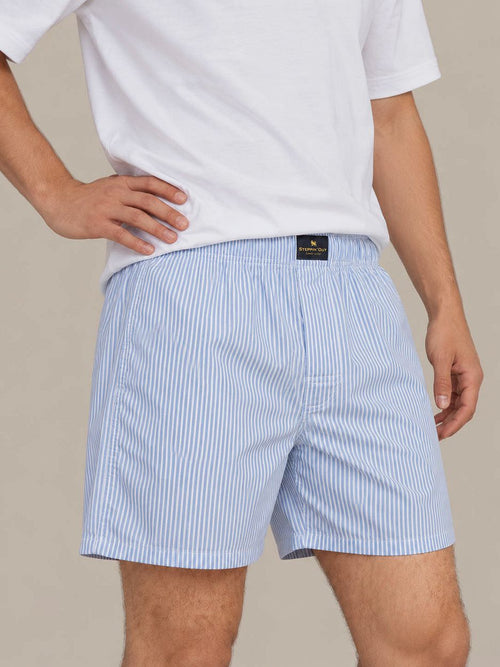 Boxershort poplin gestreept lichtblauw