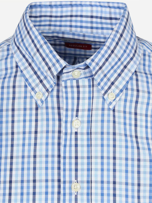 Extra lange mouwen overhemd ruit blauw