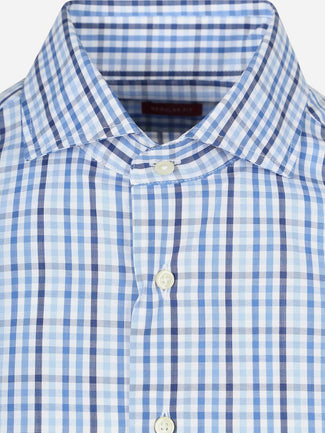 Extra lange mouwen overhemd ruit blauw