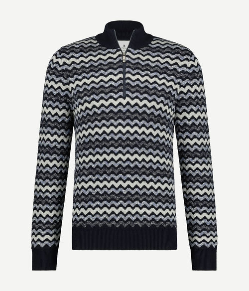 State of Art halve rits donkerblauw print | Regular-fit