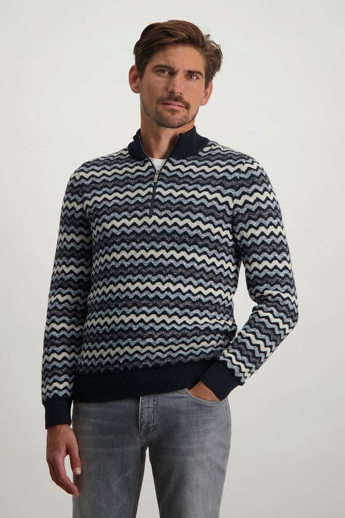 State of Art halve rits donkerblauw print | Regular-fit