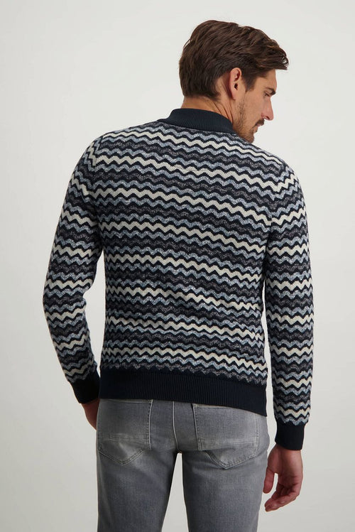 State of Art halve rits donkerblauw print | Regular-fit