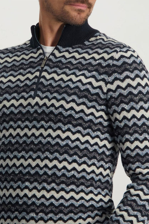 State of Art halve rits donkerblauw print | Regular-fit