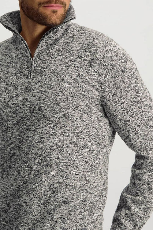 State of Art halve rits melange donkerblauw | Regular-fit