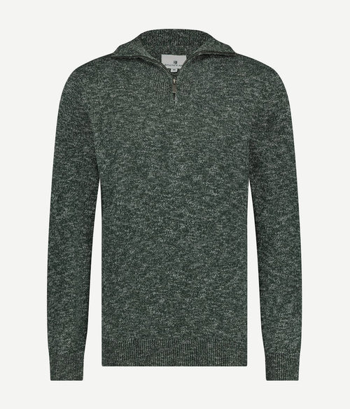 State of Art halve rits melange mosgroen | Regular-fit
