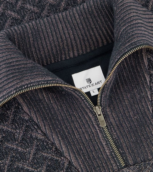 State of Art halve rits trui melange donkerblauw | Regular-fit