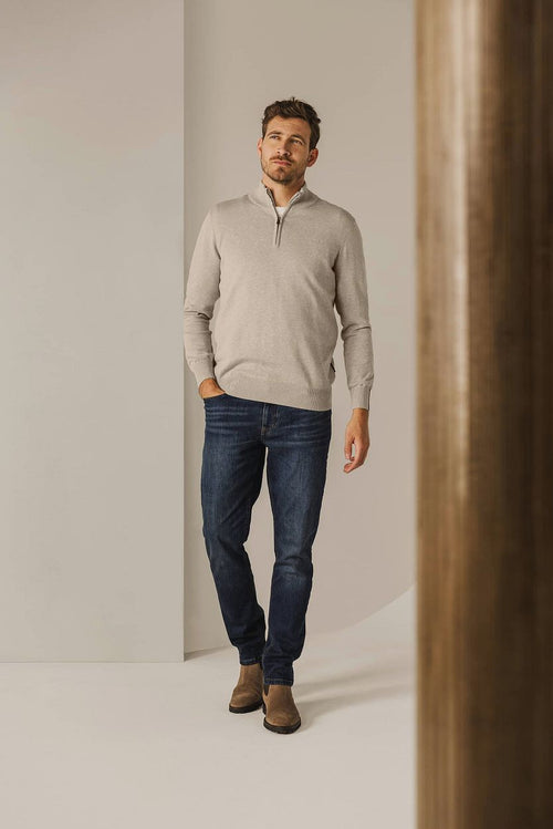 State of Art halve rits trui oak ecru | Regular-fit