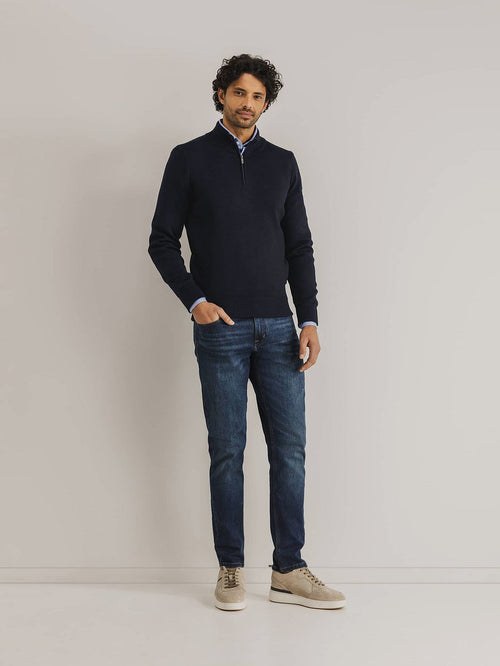State of Art halve rits trui wol blend donkerblauw | Regular-fit