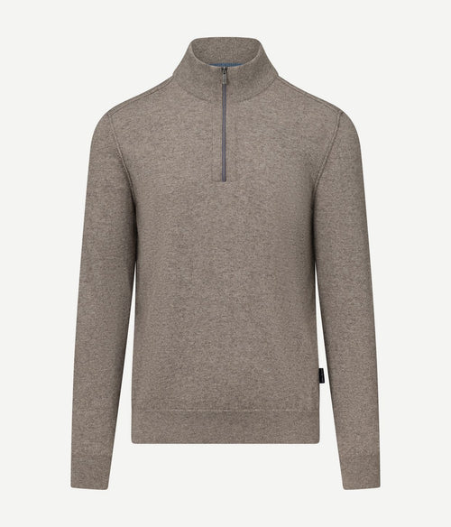 State of Art halve rits trui wool blend melange taupe | Regular-fit