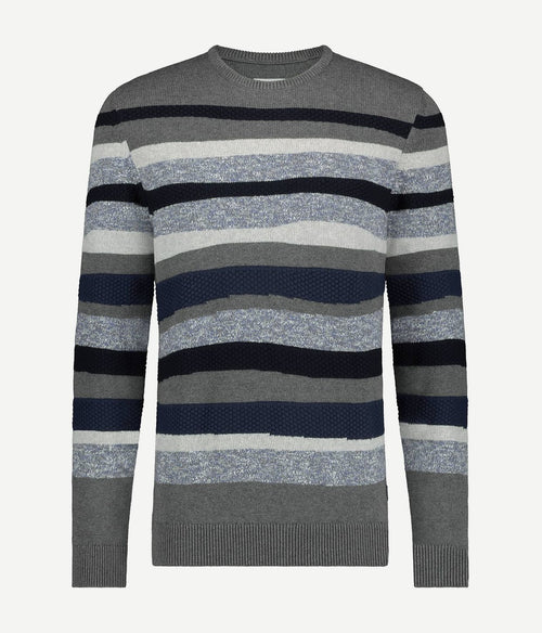 State of Art jacquard trui streep grijs | Regular-fit