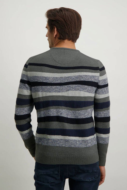 State of Art jacquard trui streep grijs | Regular-fit