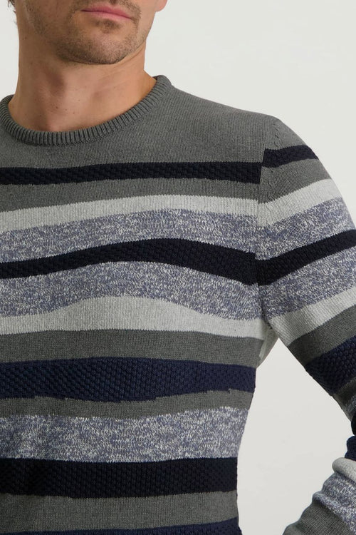 State of Art jacquard trui streep grijs | Regular-fit