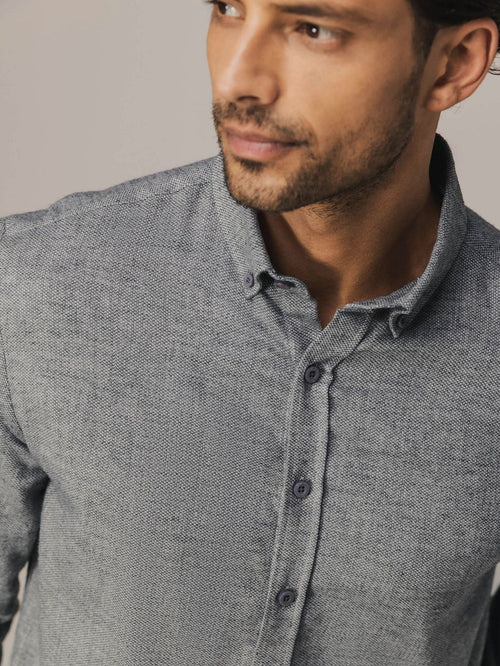 State of Art knitted Oxford overhemd grijs | Regular-fit