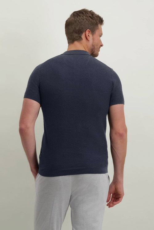 State of Art knitted poloshirt donkerblauw