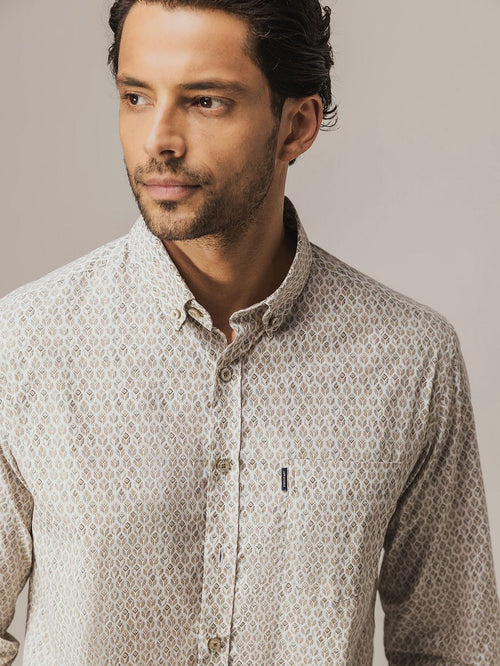 State of Art shirt poplin print beige | Regular-fit