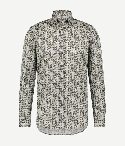 State of Art overhemd bladeren grijs | Regular-fit