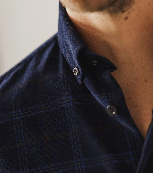 State of Art overhemd fine corduroy ruit donkerblauw | Regular-fit