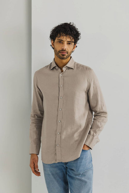State of Art overhemd linnen bruin | Regular-fit