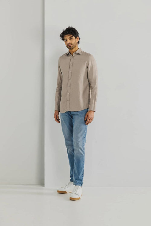 State of Art overhemd linnen bruin | Regular-fit