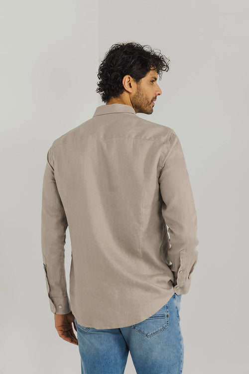 State of Art overhemd linnen bruin | Regular-fit