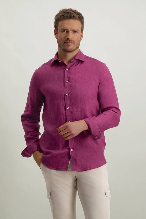 State of Art overhemd linnen kersenrood | Regular-fit