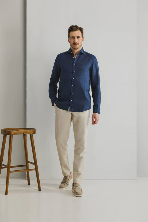 State of Art overhemd linnen donkerblauw | Regular-fit