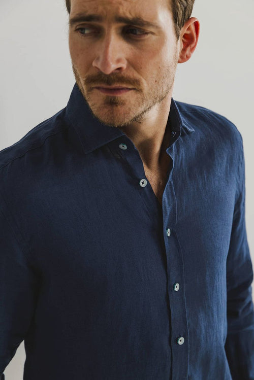 State of Art overhemd linnen donkerblauw | Regular-fit