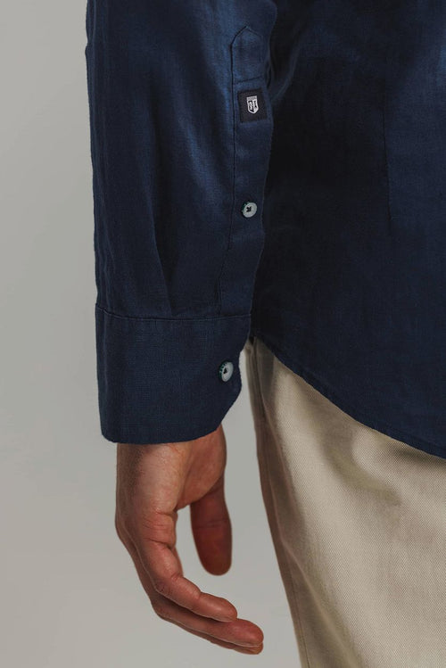 State of Art overhemd linnen donkerblauw | Regular-fit