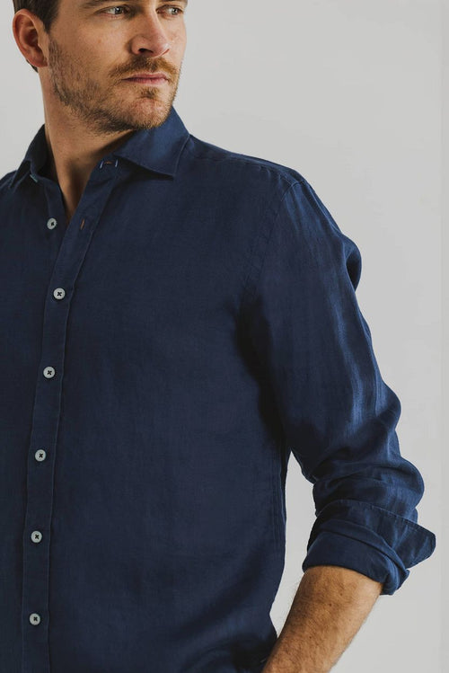 State of Art overhemd linnen donkerblauw | Regular-fit