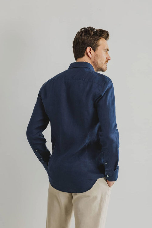 State of Art overhemd linnen donkerblauw | Regular-fit