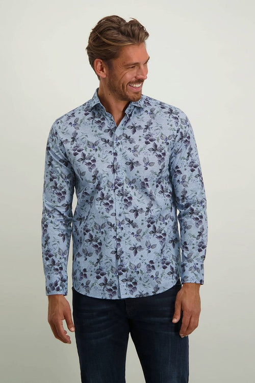 State of Art overhemd planten blauw | Regular-fit