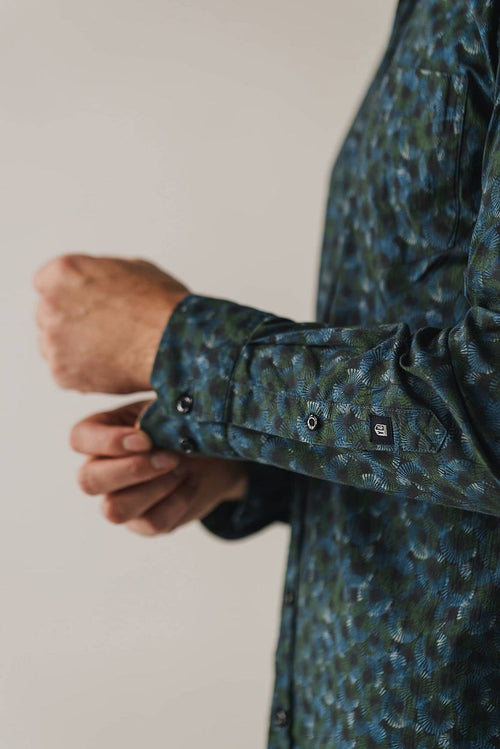 State of Art overhemd poplin print donkerblauw groen | Regular-fit